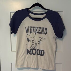 Peanuts Weekend Mood Snoopy Raglan Tee - Navy & White